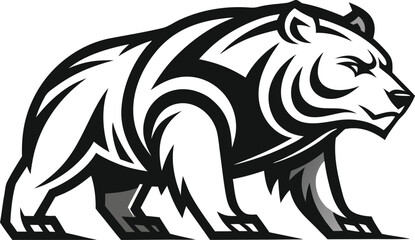 Stylized Black and White Bear Illustration for Mascot or Logo Design