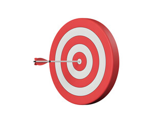 Red and White Bullseye Target with Arrow Centered in Bullseye 3D Render Isolated on Transparent Background isolated