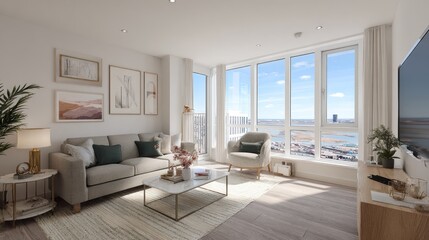 Fototapeta premium Modern apartment living room with city view (1)