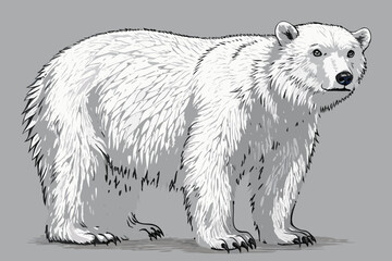 Fototapeta premium Illustration of a Polar Bear Walking a Wildlife Animal in Black and White