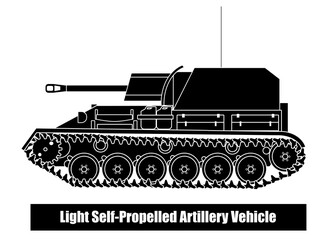 A Light Self-Propelled Artillery Vehicle is a type of military vehicle that combines an artillery weapon (such as a cannon or howitzer) with a self-propelled engine on a tracked or wheeled chassis.