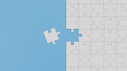 A White Jigsaw Laid on a Blue Background with a Missing Piece Moved Away, Vertical