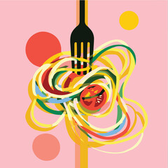 Vector illustration of Italian pasta with tomato for wall poster