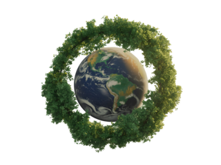 Realistic Earth Globe Surrounded by Lush Green Foliage Circular Frame isolated on a transparent background