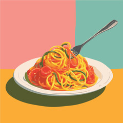 Vector illustration of Italian pasta with tomato for wall poster