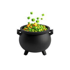 a close up of a pot of food with cubes coming out of it