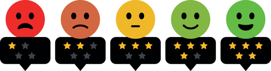 Creative emoji face expression with rating  icon set showing emotions like happy, sad, confused, angry for chat, messaging, rating 