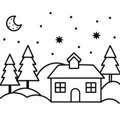 Naklejka premium Festive Snow-Covered Village at Night vector illustration