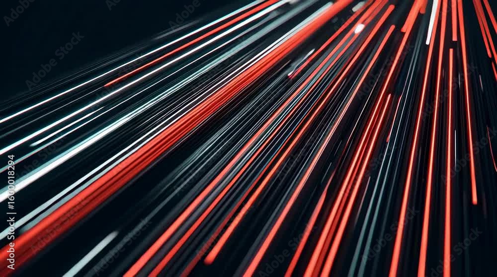 Poster radiant red and white light streaks form abstract lines across dark background creating vibrant dyna