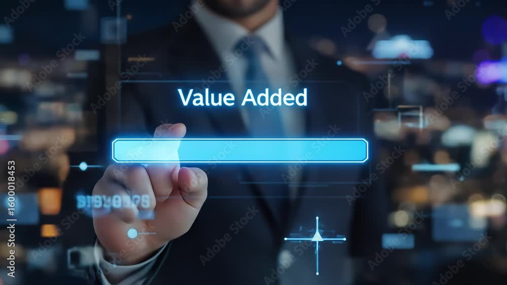 Poster adding value through innovation a modern business professional interacts with technology