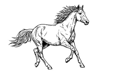 Galloping Horse Ink Drawing isolated on transparent background. Engrave Vector illustration for lunar new year 2026 design - year of the horse zodiac symbol