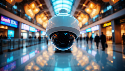 High-Resolution Dome CCTV Security Camera in Modern Commercial Building