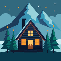 Obraz premium Festive Mountain Cabin with Christmas Decor vector illustration