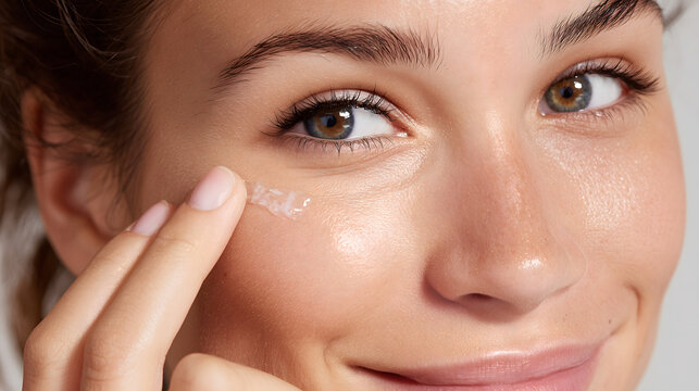 A teenager applying a gentle spot treatment.	A teenager of ambiguous gender with a positive expression applies a clear, gentle spot treatment to a single pimple on their cheek, representing positive s