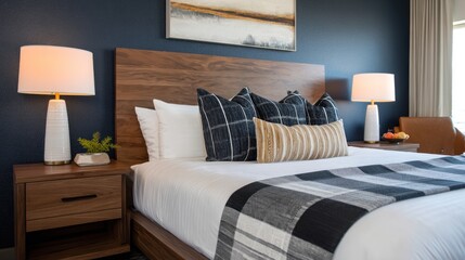 Modern bedroom interior, cozy and inviting