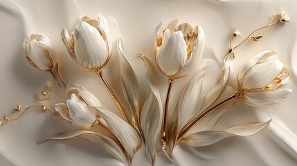 Elegant 3d White Tulips with Gold Accents