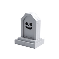 a close up of a small white tombstone with a face on it