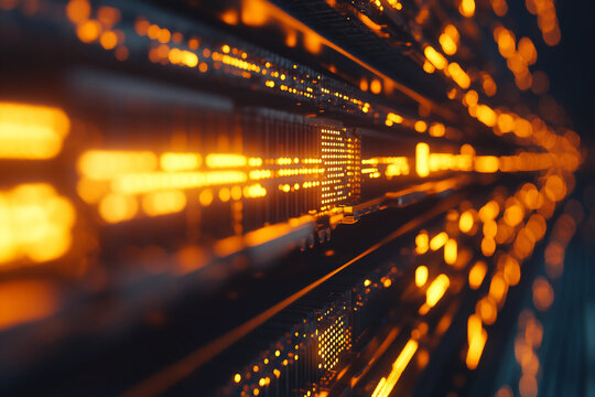 Powerful crypto mining farm with hundreds of graphics cards and neon lights for cryptocurrency blockchain data center generative ai