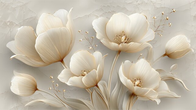 Ornamental White And Gold Tulips