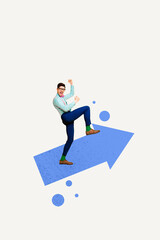 Collage of person man woman analyzing financial data with rising arrows symbolizing growth success income sale purchase