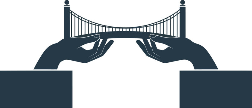 Hands holding bridge illustration vector design connecting gap concept abstract art graphic icon