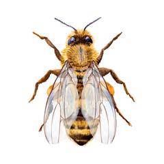 honey bee with folded wings, hand-painted in watercolor