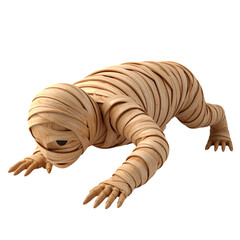 arafed wooden sculpture of a man with a bandaged body