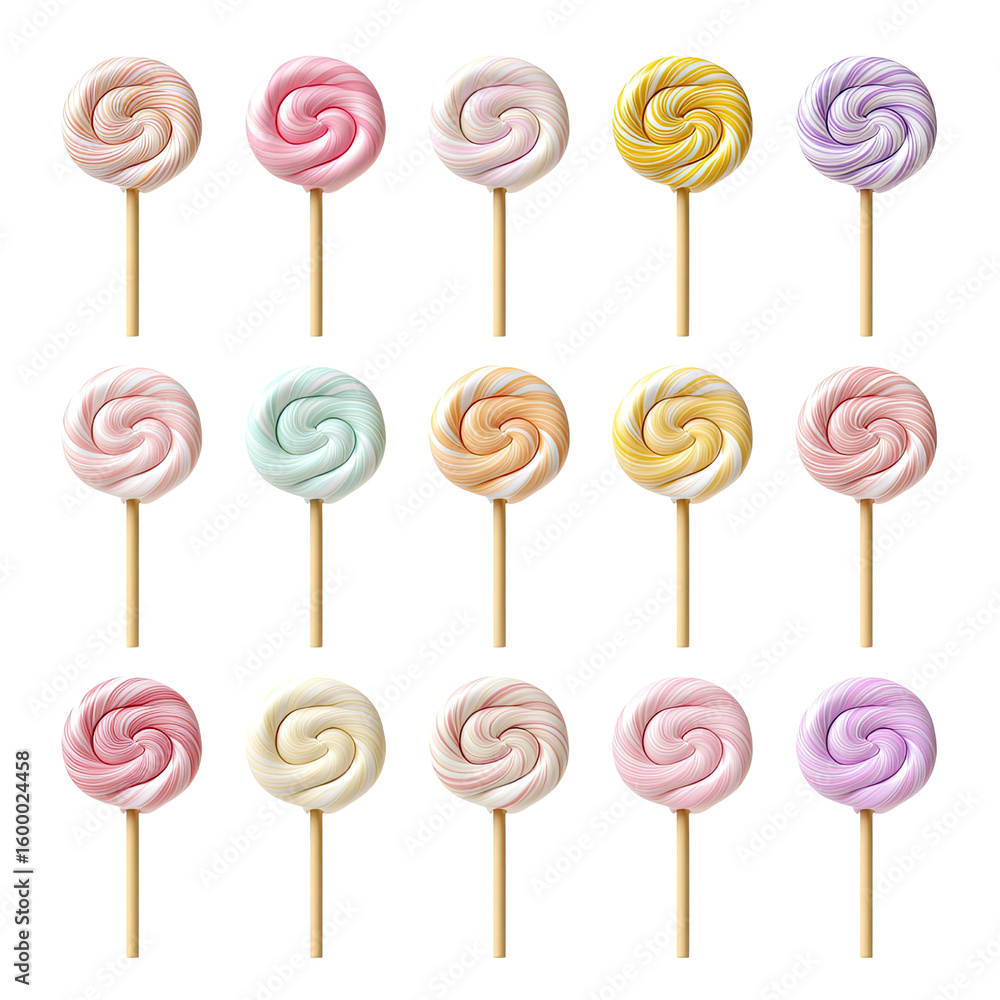 Poster assorted colorful lollipops displayed in a neat arrangement on a black background