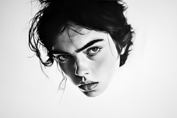 Fototapeta premium Characterful black and white portrait on a white background.