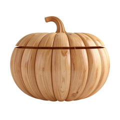 a close up of a wooden pumpkin shaped container on a black background