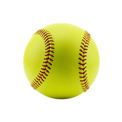 Yellow softball with red stitching isolated on transparent background