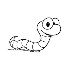 Fototapeta premium Simple Handdrawn Cute Worm Cartoon with Big Eyes and Smile Line Art Illustration. Ai Generated Images