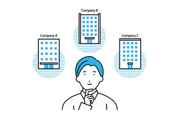 会社選びをする若い男性のイラスト