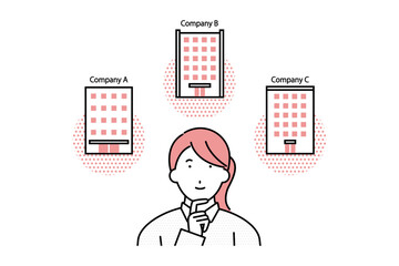 会社選びをする若い女性のイラスト