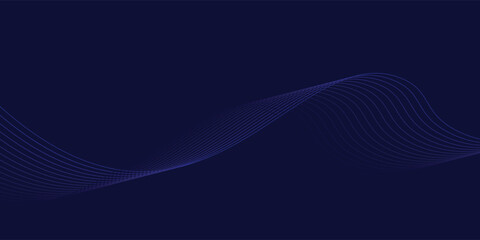 Dark abstract background with glowing wave. Shiny moving lines design element. Modern purple blue gradient flowing wave lines.