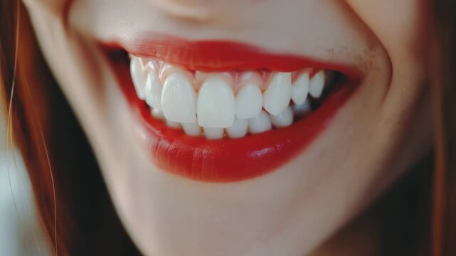 A close-up shot of a woman's mouth showing a gap due to a missing tooth