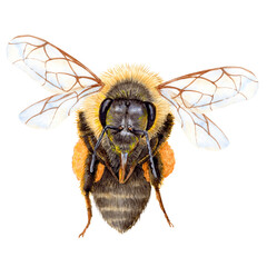 watercolor flying honey bee with honey reserves, front view