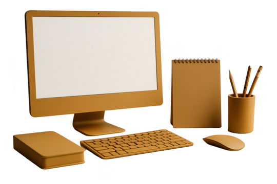 A collection of office supplies in a uniform color.