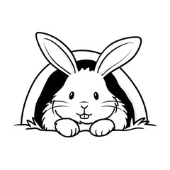 Obraz premium Simple Outline Whimsical Bunny Peeking from Burrow Illustration Line Art. Ai Generated Images