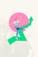 Collage of successful person near large rising arrow or stats symbolizing financial growth business...