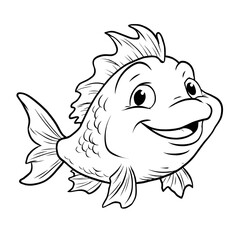 Cartoon Outlined Cheerful Fish Character Mascot Smiling Sea Creature Drawing. Ai Generated Images