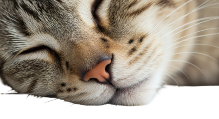 Close-up of a sleeping cat's face.
