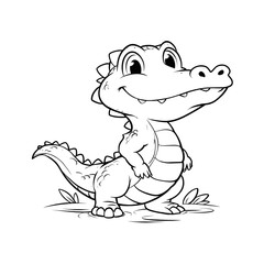 Obraz premium Cartoon Outline Cute Smiling Crocodile Stand Upright Illustration Art. Ai Generated Images