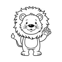 Obraz premium Simple Outline Cartoon Lion Waving Hand Drawn Line Art Illustration. Ai Generated Images