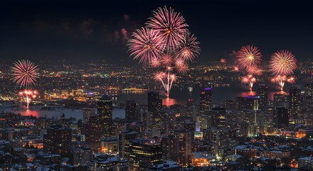City fireworks display at night