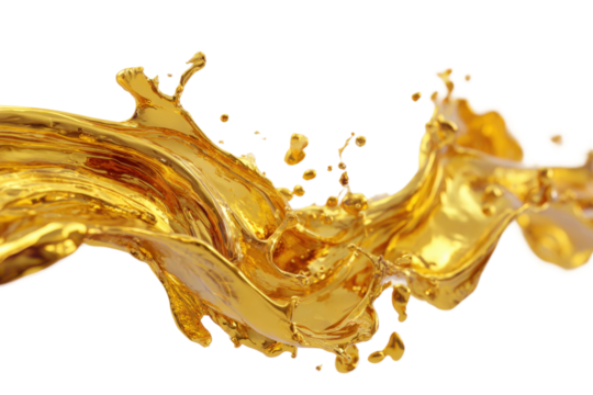Dynamic gold liquid splash studio high-resolution image isolated. Isolated on transparent background, png.