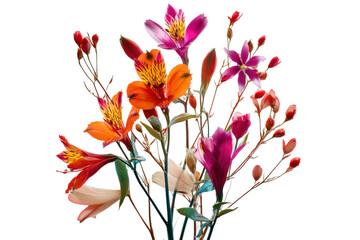 Vibrant flower bouquet studio photography close-up. Isolated on transparent background, png.