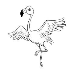 Fototapeta premium Cartoon Outline Style Cute Flamingo Bird Standing On One Leg Illustration. Ai Generated Images