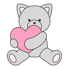 かわいい猫のぬいぐるみのベクターイラスト。ねこ、アイコン、ハート、動物