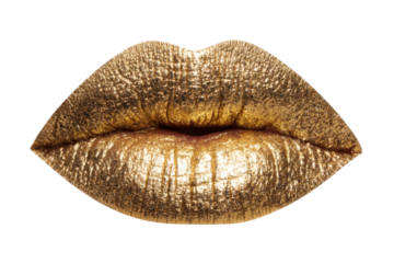 Glamorous gold lips makeup studio beauty photography close-up art. Isolated on transparent background, png.